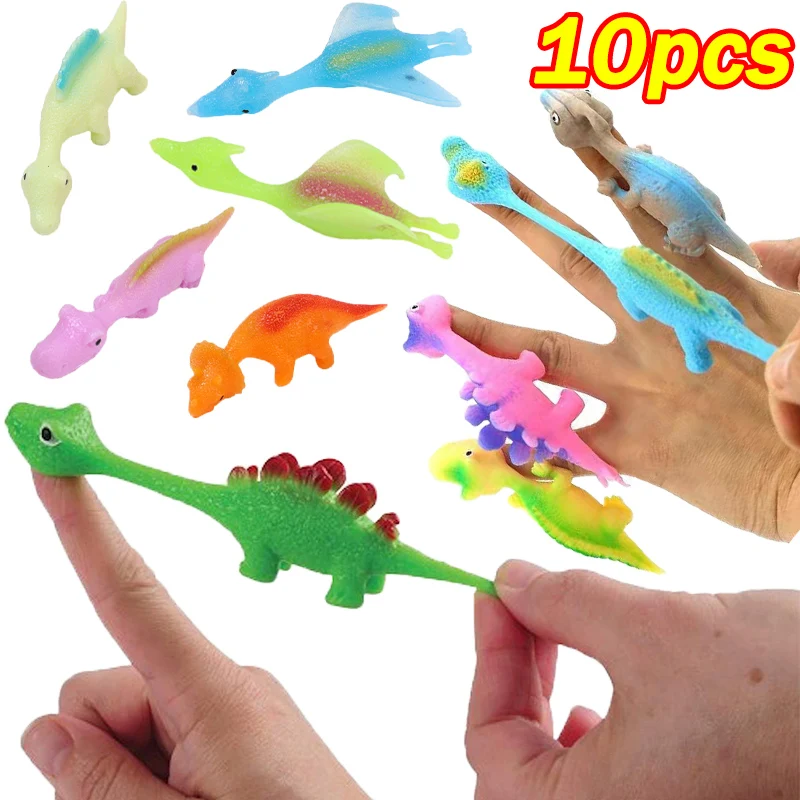 

1-10pcs Creative Catapult Dinosaur Finger Toys Kid Children Cartoon Animals Stress Relief Shooting Playing Sticky Wall Games