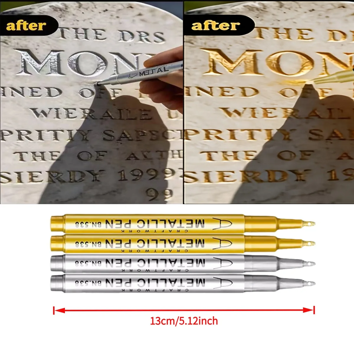 4팩 묶음 묘비펜: 금색 2개 & 은색 2개, 퇴색된 묘비 및 화강암 문구 복원을 위한 내후성 유성 기반 미세 팁 펜