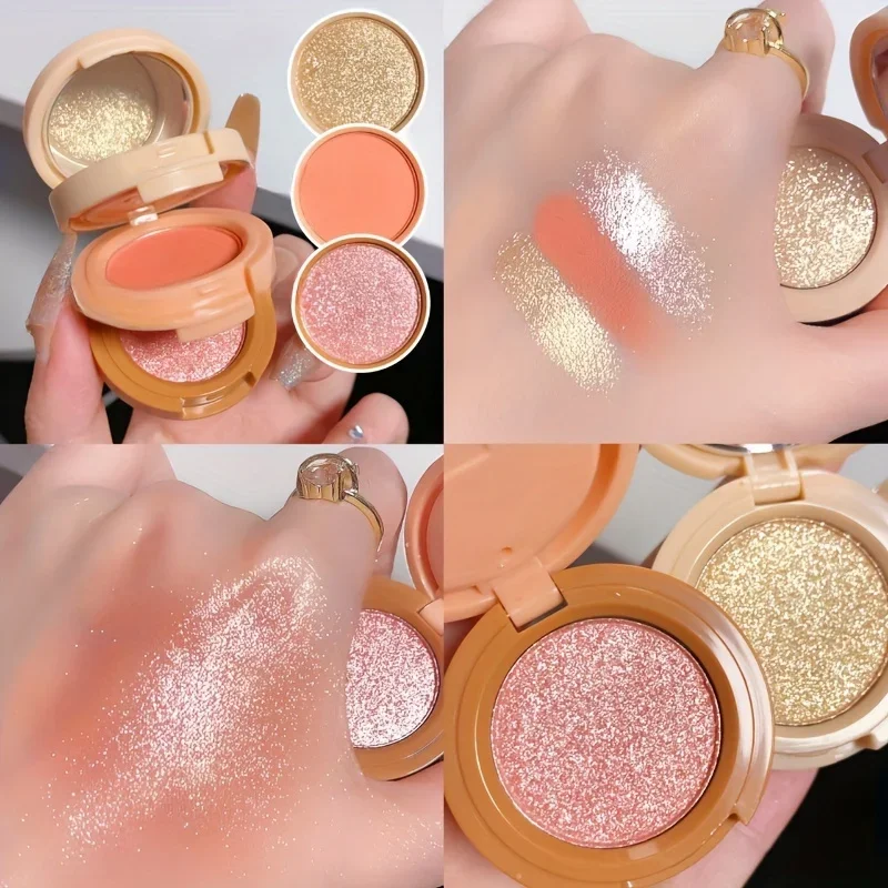 Powder Blusher Blush Powder Blush Plate Facial Blusher 3 In 1 Peach Blush Contour Shadow Palette Matte Glitter Pigment Highlight Makeup Palette Eyebrow Nose Shadow Powder Cosmetics