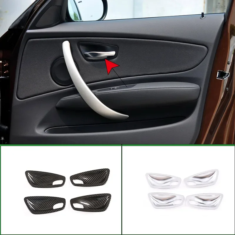 

ABS Silver/Carbon Fiber Texture Car Inner Door Handle Bowl Frame Trim Cover Sticker For BMW 1 Series E81 E82 2007-11 Accessories