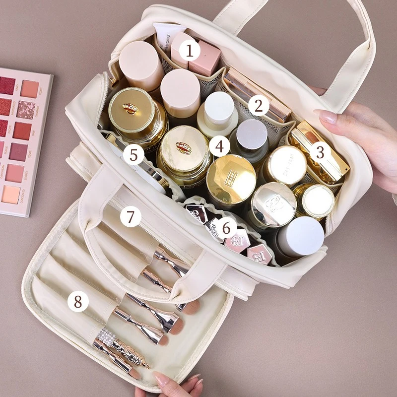 New PU Leather Cosmetic Bag For Women Multifunctional Portable Storage Makeup Bag Large Capacity Travel Toiletry Storage Bag
