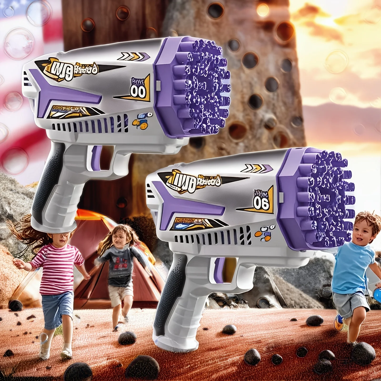 American Popular 60-Hole Double Gun Children's Bubble Machine Toy Water Gun, Summer Outdoor Toy Bubble Machine, Best Outdoor Gam 5