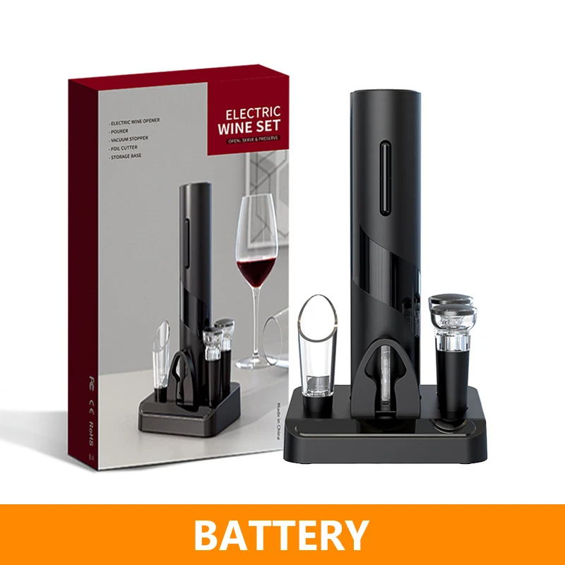 Electric Red Wine Bottle Opener One-click Button with Foil Cutter Reusable Automatic Wine Corkscrew for Home Kitchen Party Bar 