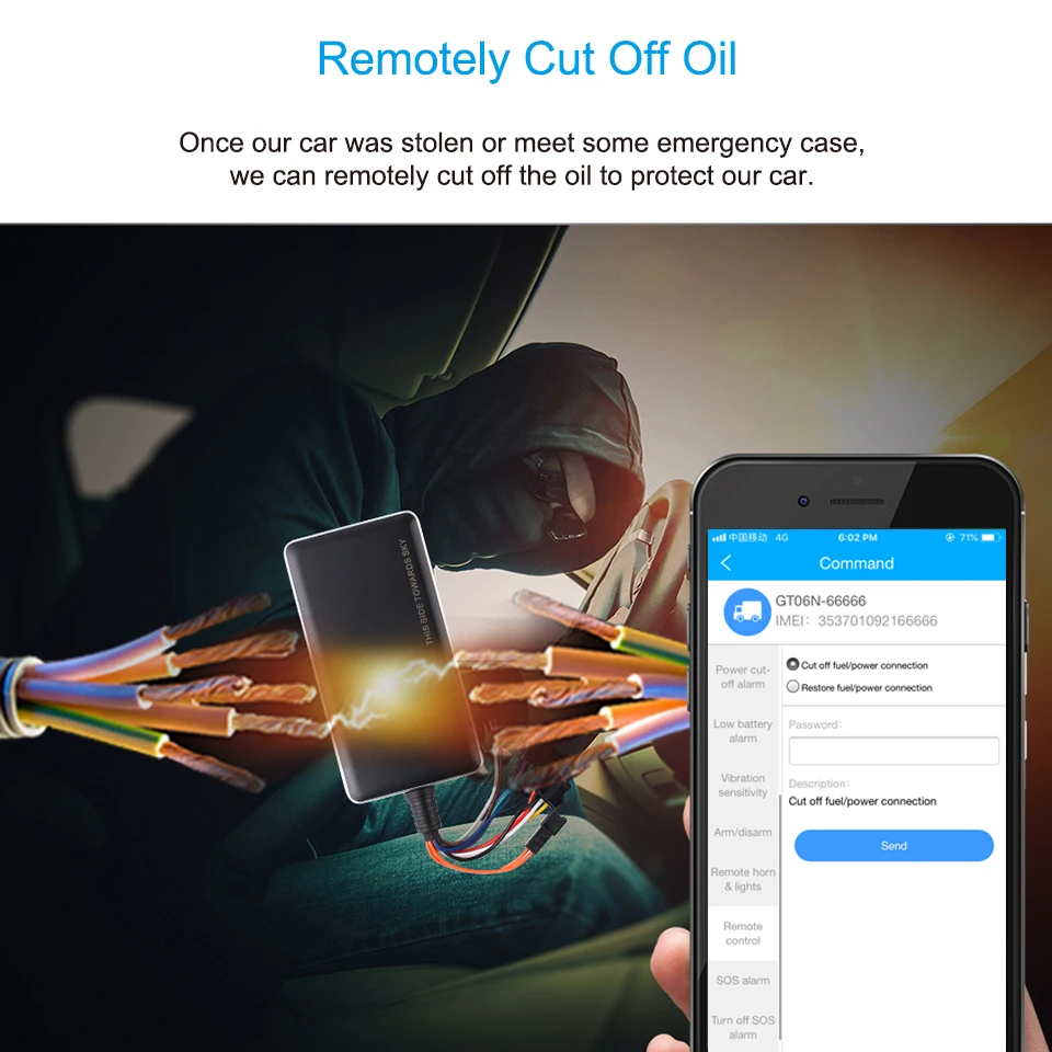 GPS Tracker Car Tracker Jimi GT06N 2G GSM Real Time Tracking Voice Monitoring Multiple Alarms Remote Cut-off Via Platform APP