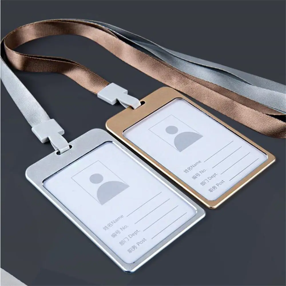 Office Supplies Alloy Credit Certificate Company Security Identity Cover with Lanyard Work Badge ID Card Holder Pass Tag