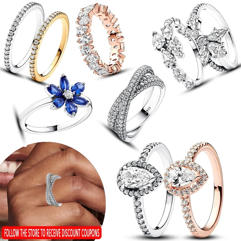 925 Sterling Silver New Women's Hot Exquisite Blue Diamond Shining Pear Blossom Logo Ring Festival Fashion DIY Charm Jewelry for xiaomi 14 gradient glitter immortal flower ring all inclusive phone case blue