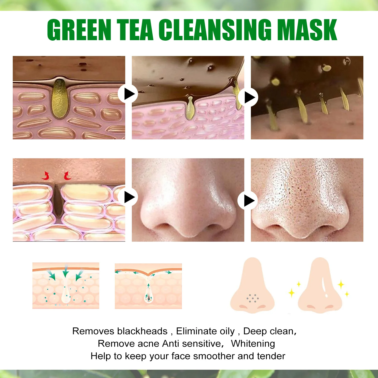 Green Tea Blackhead Remover Cleaning Mask Blackhead Spots Acne
