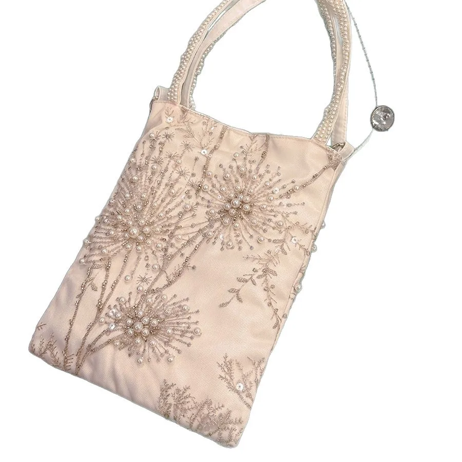 New Pearl Embroidery Style Tote Bag 2025 Fashion Retro Versatile Women's Shoulder Bags Commute Underarm Women's Bag