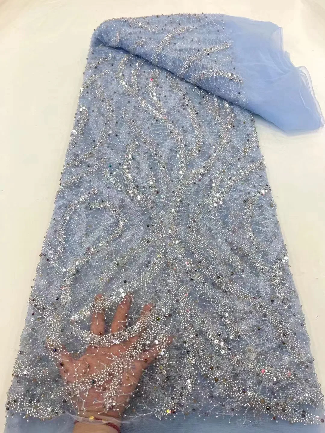 

LACE African Tulle Lace Fabric 5 Yards French Embroidery Mesh Lace with Sequins for Nigerian Birdal Wedding Dresses