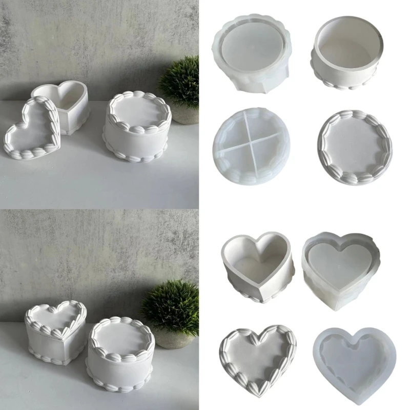 

Сердце/круглый контейнер, силиконовая форма, органайзер для кистей для макияжа, коробка для хранения гипса, форма с крышкой, для