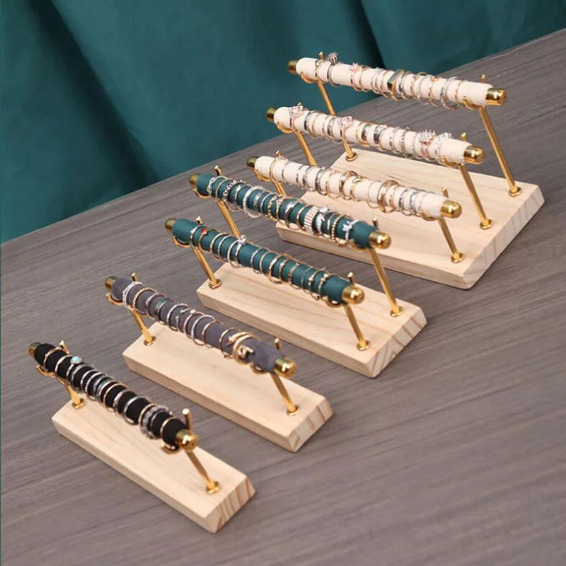 Wooden Base Velvet Rings Organizer Holder Three Layers Jewelry Display Stand Storage Rack Counter Ring Jewelry Display Stand