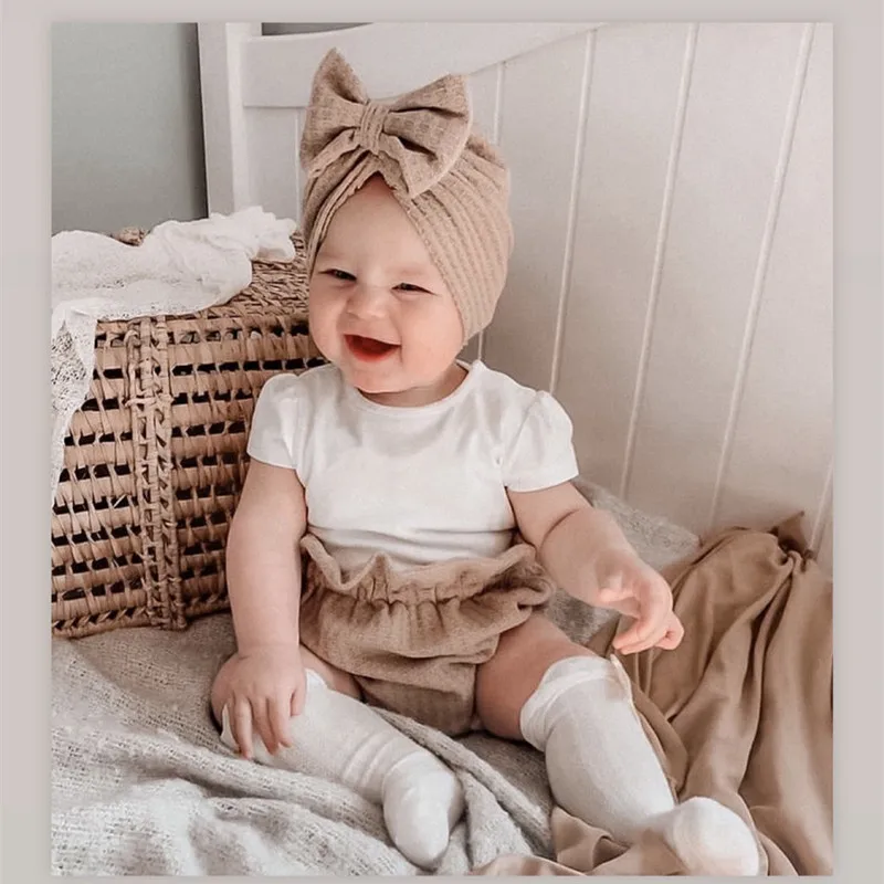 Lovely Bowknot Knitted Baby Hat Cute Solid Color Baby Girls Boys Hat Turban Soft Newborn Infant Cap Knitting Beanies Head Wraps 2