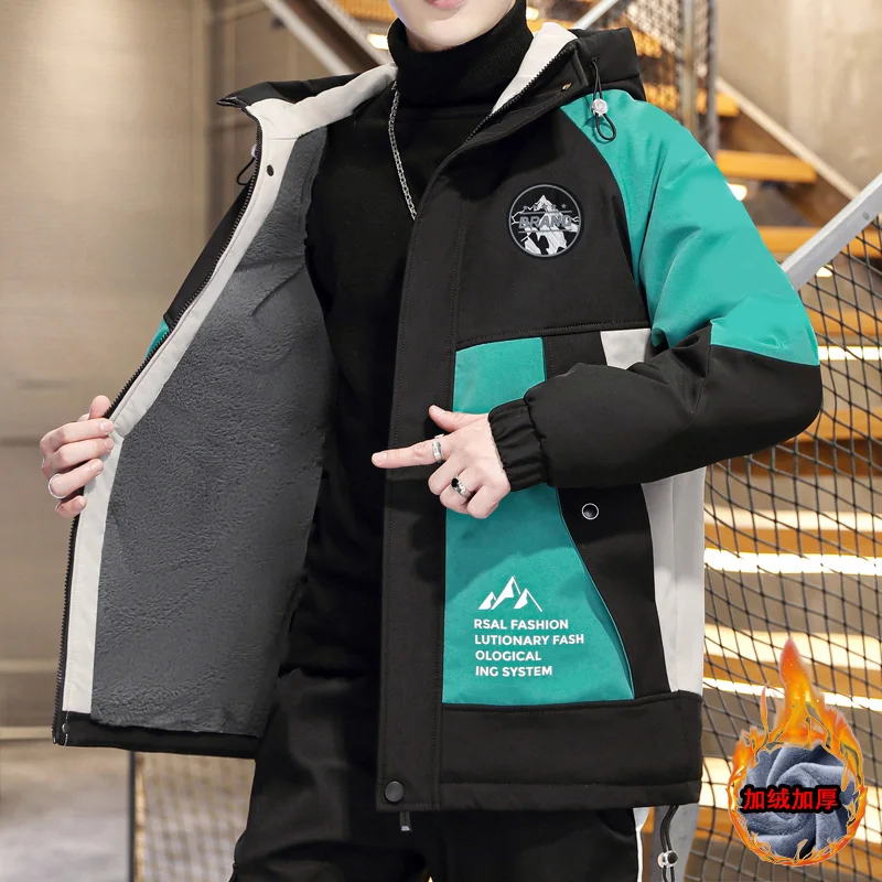 

Мужская Флисовая Куртка с капюшоном, Повседневная теплая Свободная куртка с плюшевой подкладкой, Молодежная ветрозащитная утепленная куртка с бархатной подкладкой, Осень-зима 2024