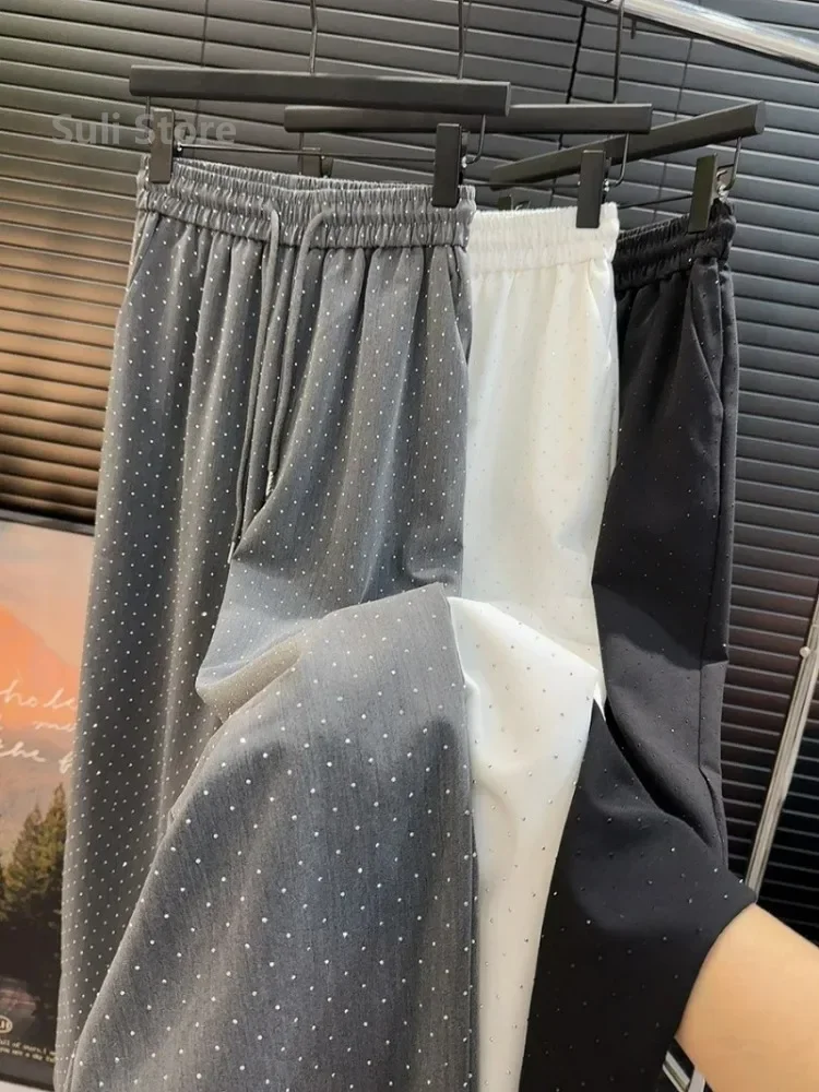 2024 새로운 봄 여름 여성 바지 하이 엔드 구슬 느슨한 스트레이트 바지 Pantalones Mujer 한국 패션 streetwear