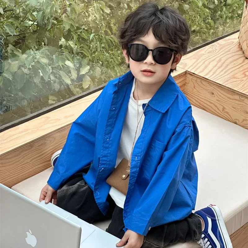 Korean Style Spring Autumn Shirts Solid Color for Boys and
