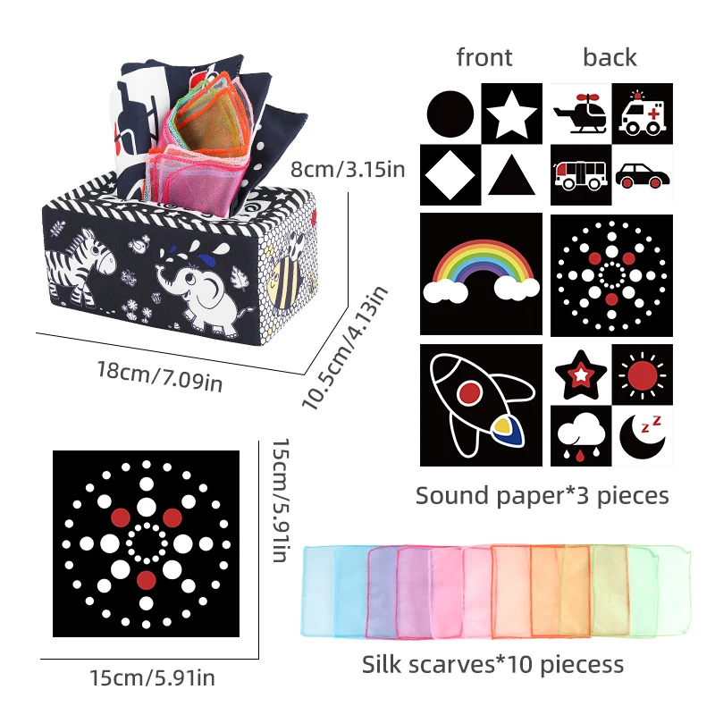Baby Toys Baby Tissue Box Toys Hand-Eye Coordination Soft Pleated Sensory Toys for Toddlers Gifts for Boys and Girls