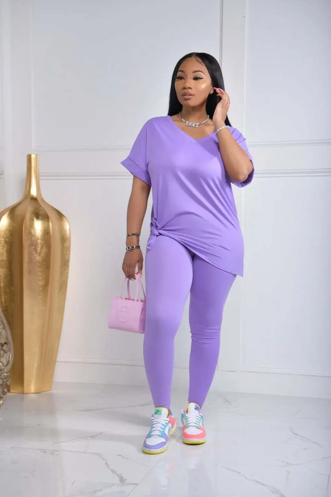 Solid V Neck Casual Loose Long Pant Set 2024 Summer 2 Two Pcs Sets Casual Tracksuits Street Outfits -- Color : Ivory - Size : XL