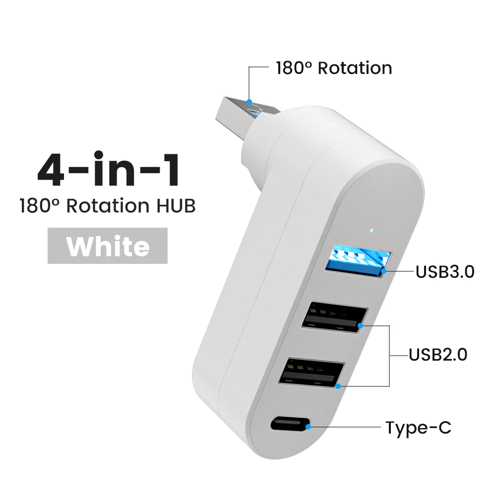 回転式USBハブ USB 3.0 2.0 Type-Cハブ USBスプリッター 4ポート マルチ拡張器 コンピューター/ラップトップ/MacBook/Uディスクデータ転送用