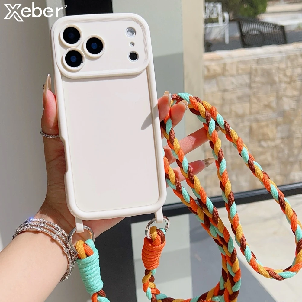 Braided Cord Liquid Silicone Crossbody Lanyard Necklace Phone Case Cover