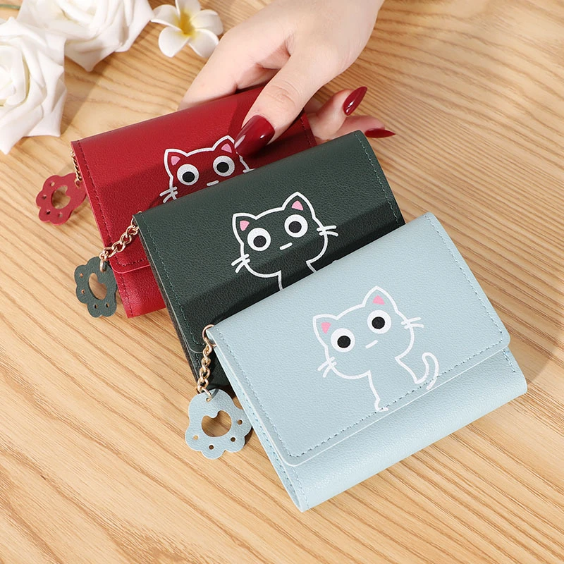 New Fashion Women's Wallet Cute Cat Short Wallet Leather Small Purse Girls  Money Bag Card Holder Ladies Female Hasp Gifts 2023 - AliExpress