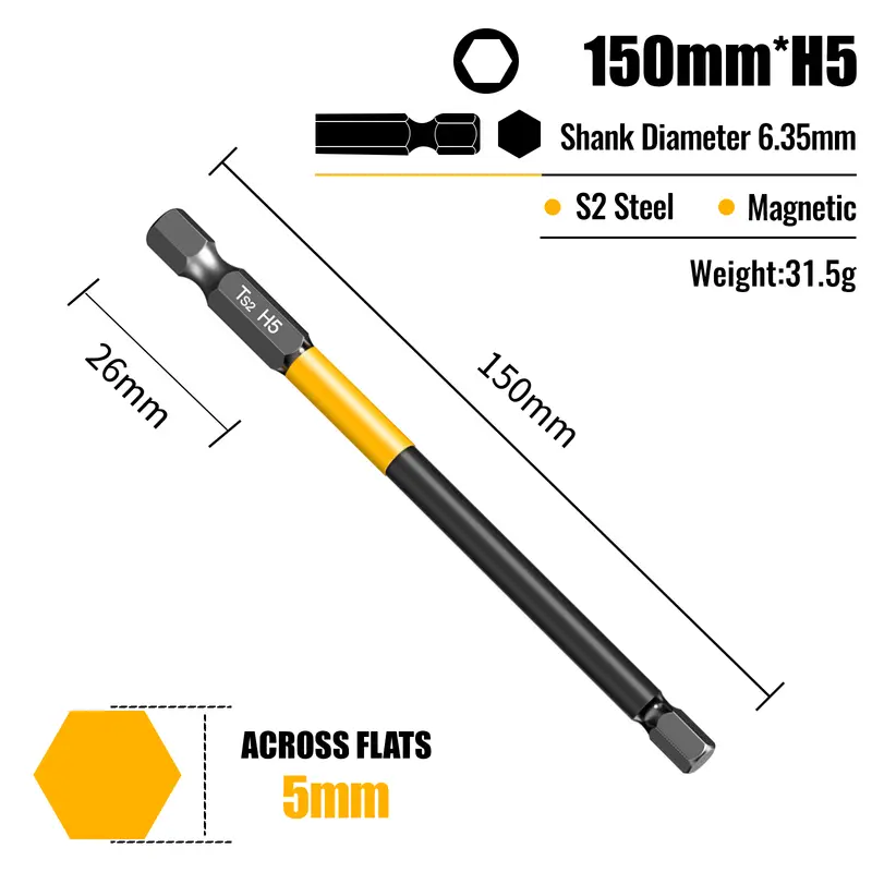 Allen Wrench Drill Bit Hex Driver Bits Set 50/100/150mm H1.5-H10mm with Magnetic Grip and Slip Design for Secure Screw Holding - Image 29
