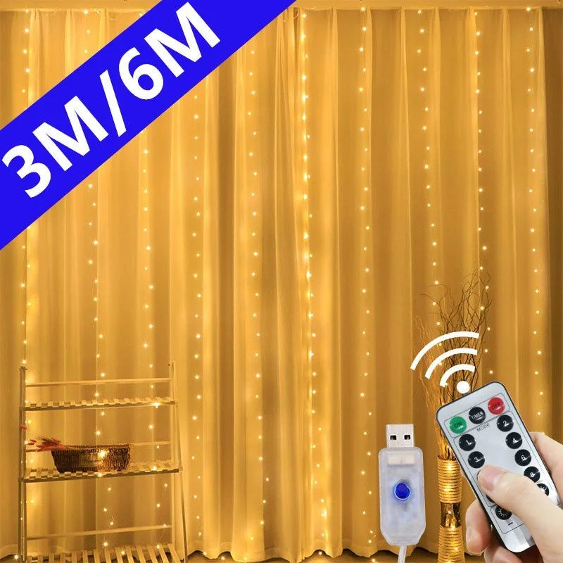 

3/4/6M LED Curtain Garland Fairy Lights Festoon with Remote New Year 2024 Garland Christmas Decoration Party Wedding Decoration