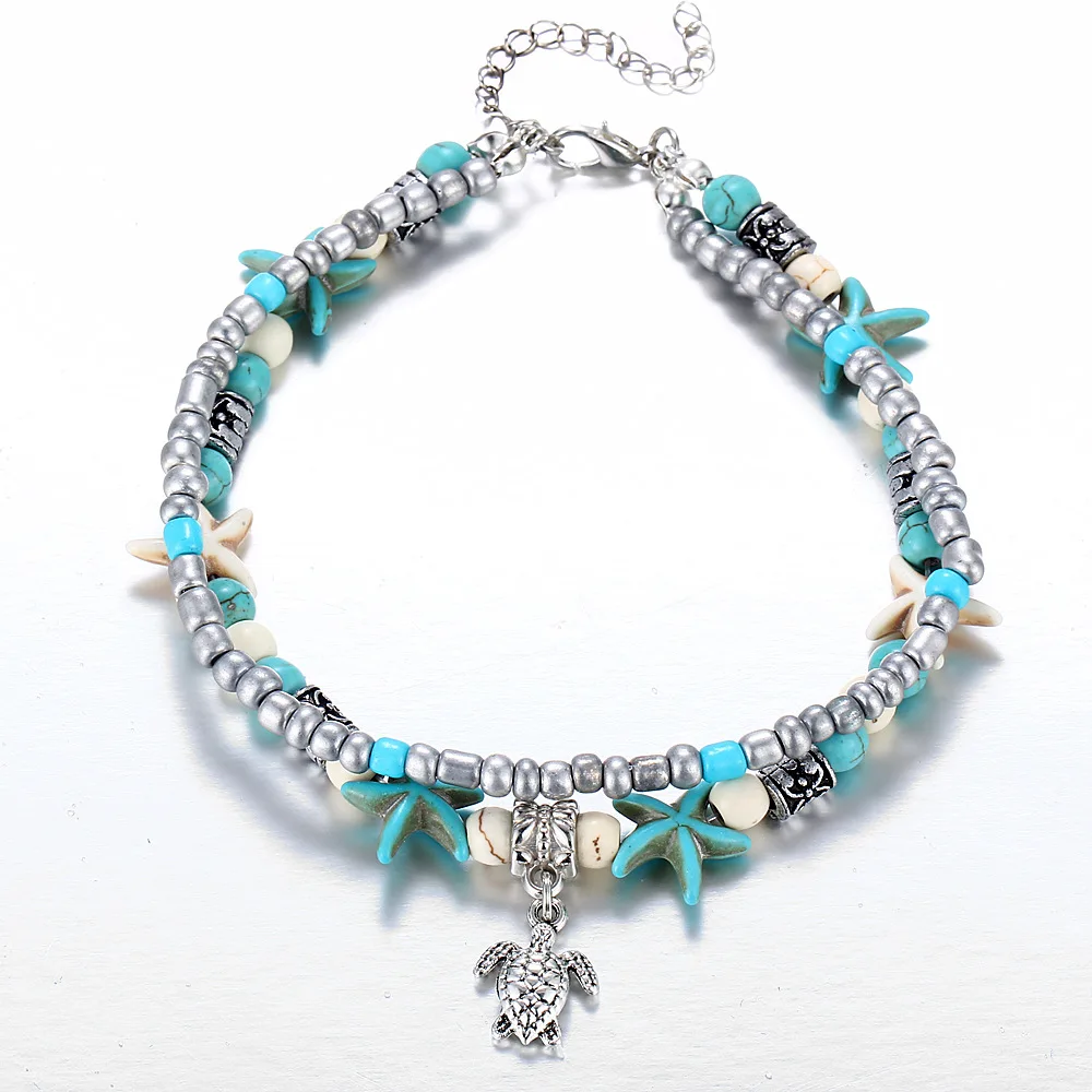 Boho Summer Beach Anklets Women Turtle Shell Starfish Tree of Life Elephant Ankle Bracelet Multilayer Chain Foot Jewelry ankle chains silver anklet bracelet beads anklet fashion accessories