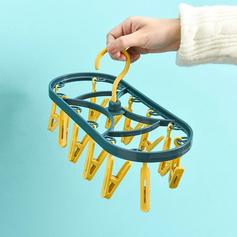 Plastic Drying Rack 12 Clips Windproof Multifunctional Dormitory Household Underwear Socks Drying Rack #2890 4