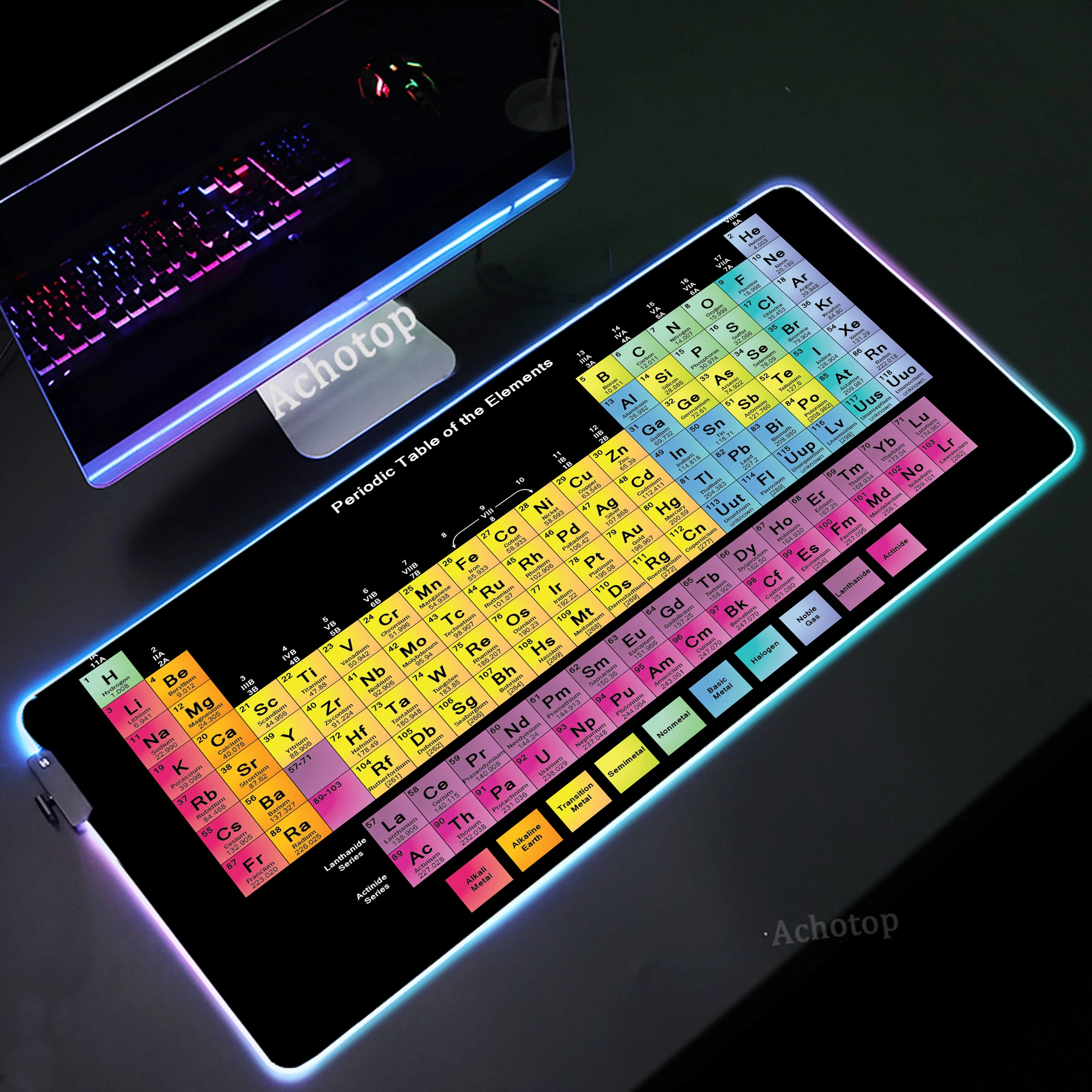 

Большой периодический Настольный коврик для мыши RGB, компьютерный коврик для мыши с клавиатурой, игровой коврик для мыши с фиксируемыми краями, коврик для мыши из натурального каучука, офисный коврик для мыши