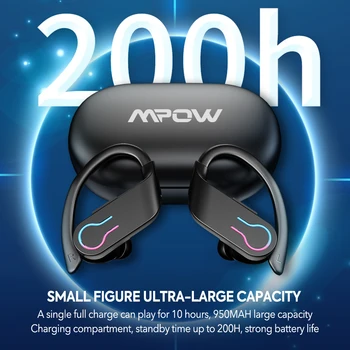 Mpow Q63 Bluetooth 5.3 Earphones Sports Headset Wireless In-Ear 200H Standby Time IPX7 Waterproof HiFi Stereo Gaming Earbuds 6