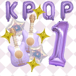 Vibrant Purple Guitar Balloon Set with Golden Stars - K - pop Party Decoration Pack - 35INCH (1)
