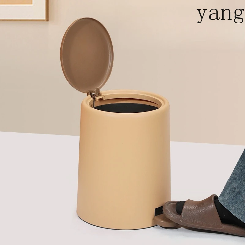 LTT 라이트 럭셔리 발판형 플라스틱 가죽 귀엽고 독창적인 침실용 뚜껑 있는 휴지통 가정용