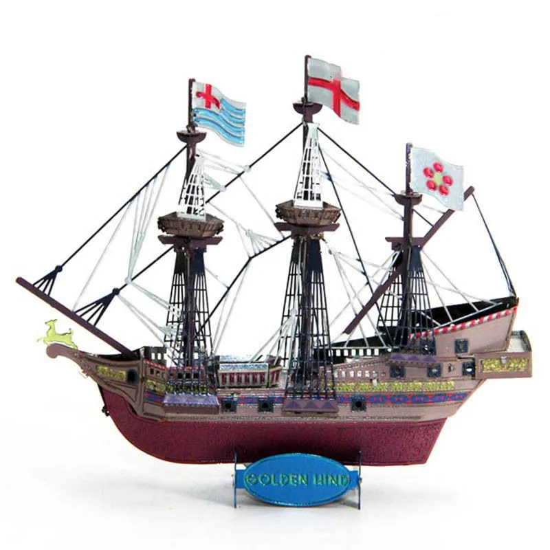 Colore 3D Puzzle In Metallo Dorato Posteriore Nave Pirata Modello Giocattoli Per Bambini Puzzle Per Adulti Fai Da Te Assemblare Giocattolo 3D Puzzle I