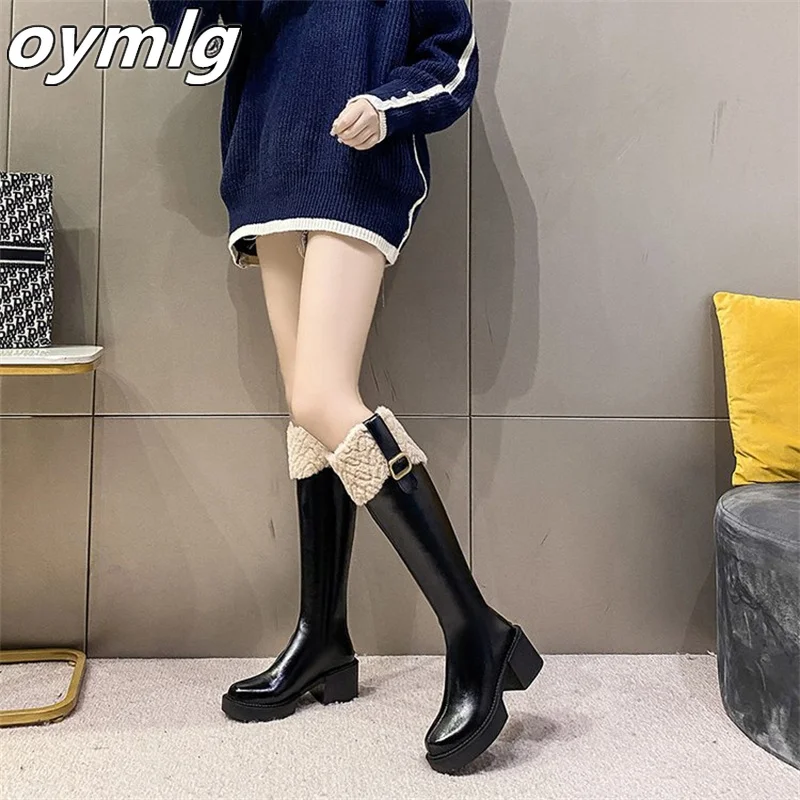 2023 Winter New plush thick heeled Knight Boots Women's Knee Up Fashion Snow Boots Warm Soft Leather High Boot