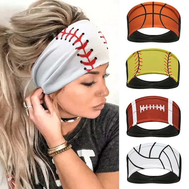1PC Sporty Style Headbands for Women - Football, Basketball, Volleyball, Softball Patterns - Anti-Slip, Sweat-Absorbing 2