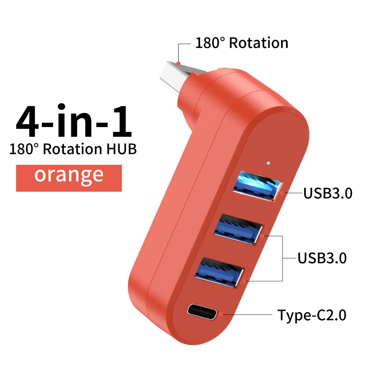 Compact Rotatable High-Speed 4-Port USB Hub Adapter