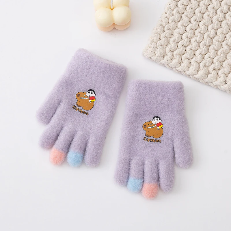 2-5 Years Baby Girls Boys Gloves Winter Cute Cartoon Capybara Full Finger Mittens Children Outdoor Playing Warm Soft Kids Gloves