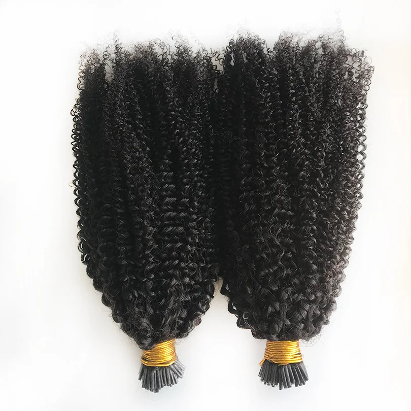 3B 3C Afro Kinky Curly Human Hair Brazilian Hair I Tip Microlinks Extensions Bulk Natural Color For Black Women