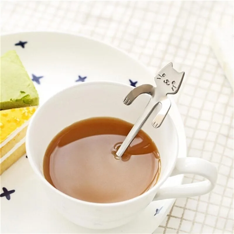 Description Picture 6 of item1pc  Stainless Steel Spoon Fork Portable Tableware Cute Cat Paw Shaped Dinnerware Adults Kids Coffee Tea Stirring