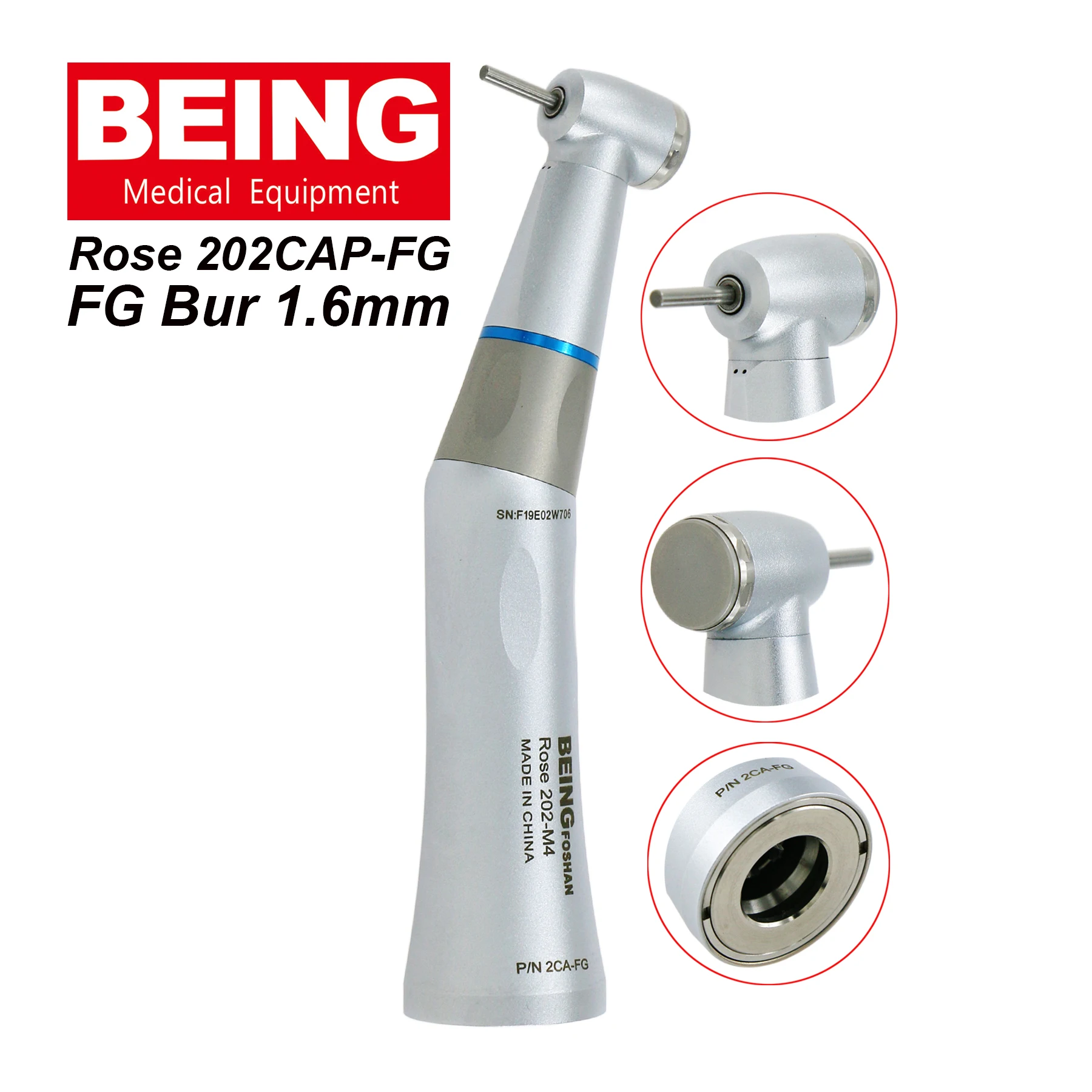 

BEING Dental 1:1 Low Slow Speed Inner Water Contra Angle Handpiece Fit ISO E type NSK KAVO Type Intra Head L80 FG Burs 1.6mm