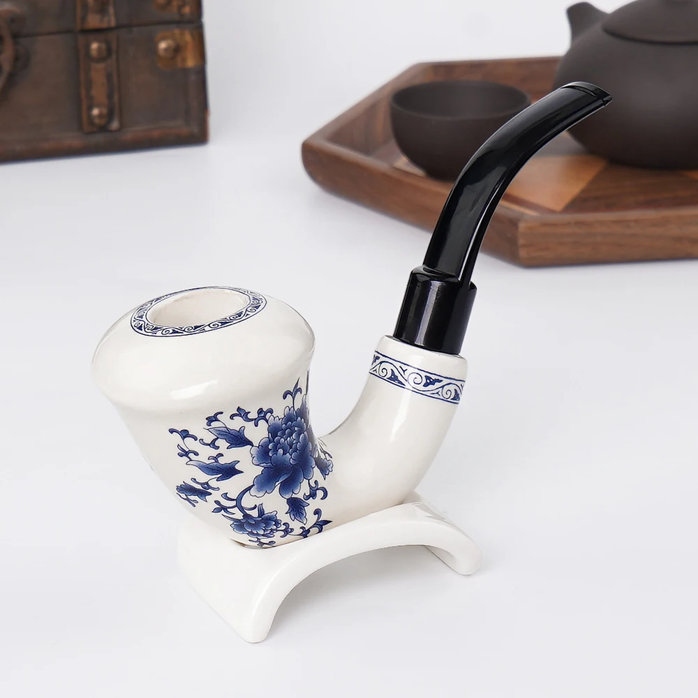 RU MuXiang Chinese Style Ceramic Pipe , Tobacco Pipe and Stand Set
