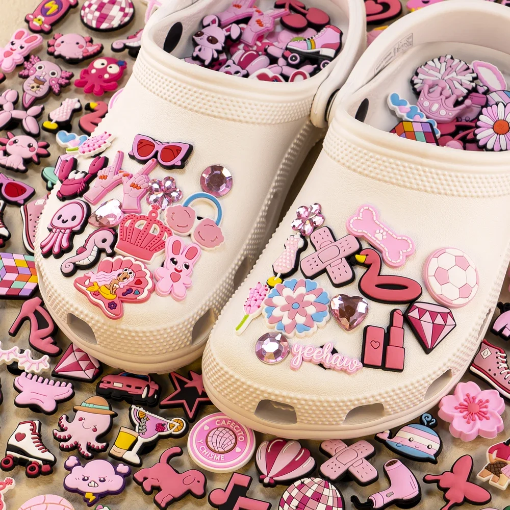 10/20/50/100pcs Random All Pink Shoe Charms Cartoon Cute Animal Plant Shoe Decorations Pins for Women Girl Sandals Accessories 6
