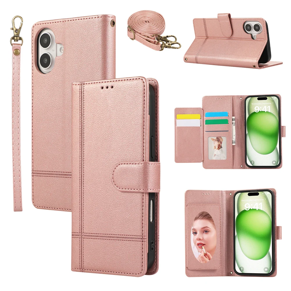 Crossbody polsband portemonnee kaartsleuf telefoonhoesje voor iPhone 16 Plus 15 14 13 12 11 Pro Max XS XR X 7 8 leren beschermhoes_voghion.com
