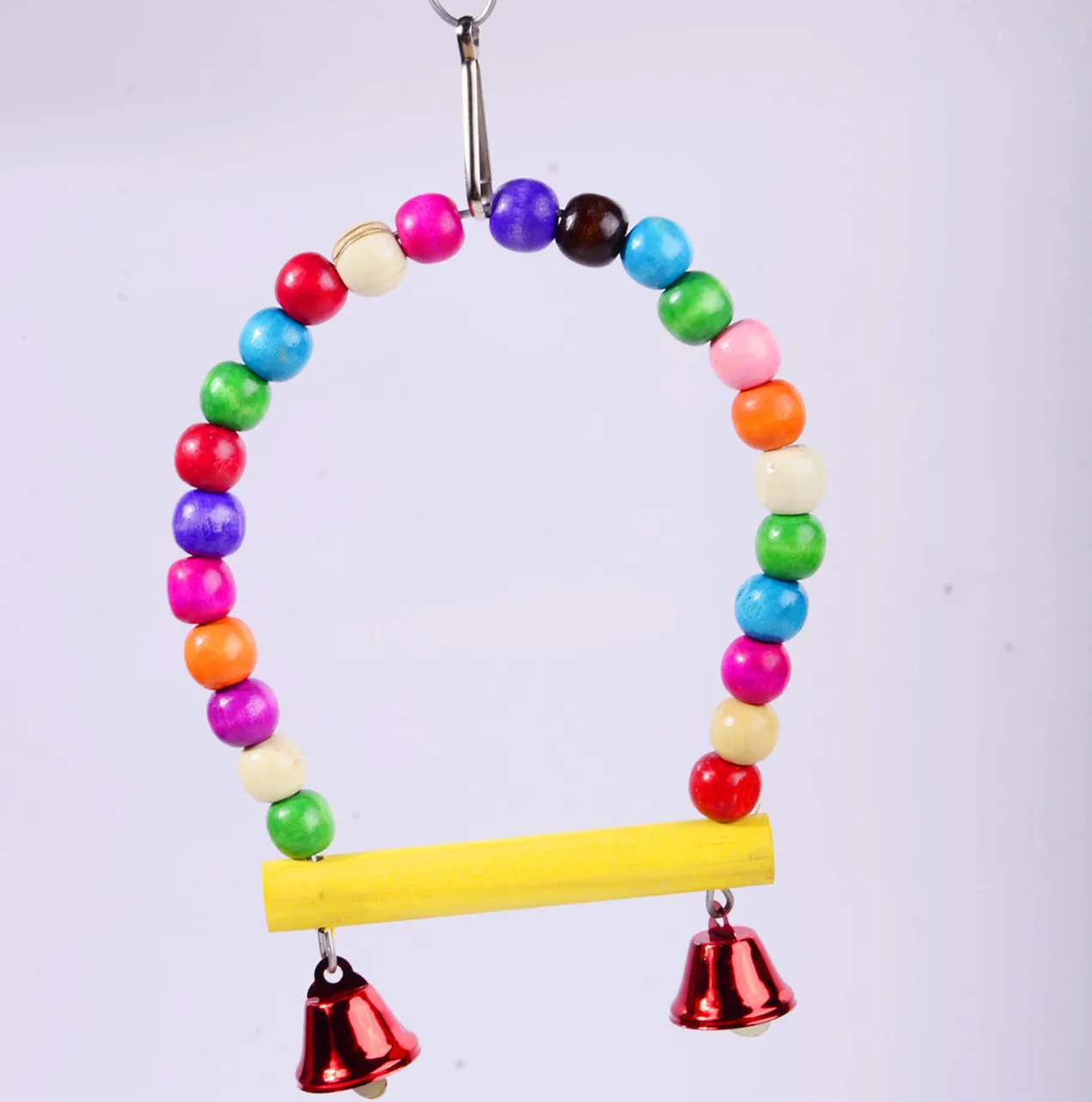 New Small And Medium Parrot Stand Toy Natural Wooden Colorful Stick Swing With Colorful Beads Bell Bird Cage Stand Bird Supplies