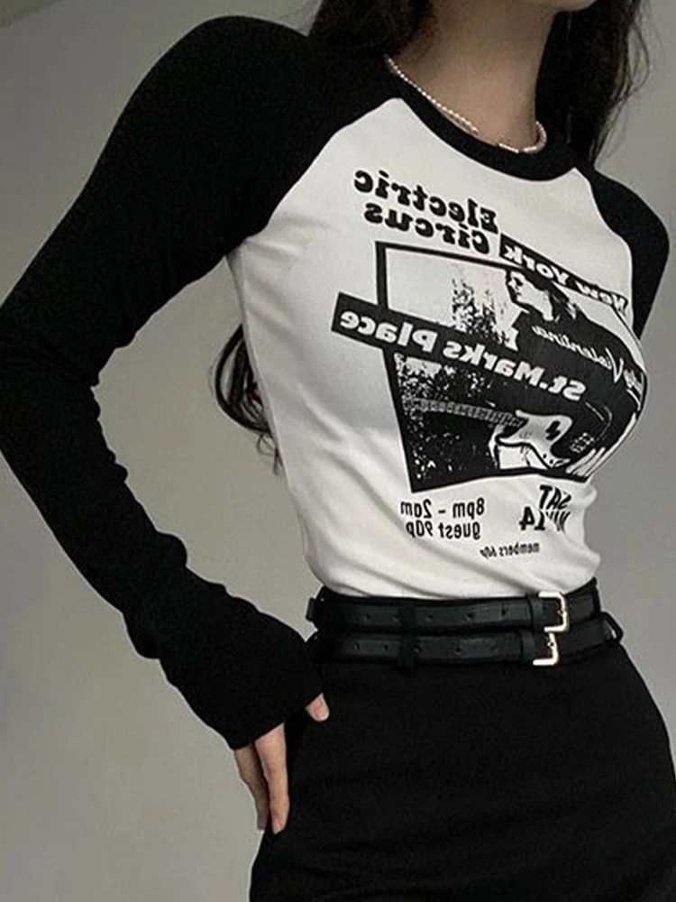 Women Vintage T-shirts Y2k Clothes 2023 Harajuku Crop Top T-shirt Graphic  Gothic Grunge Long Sleeve Top Fall Winter Pullovers