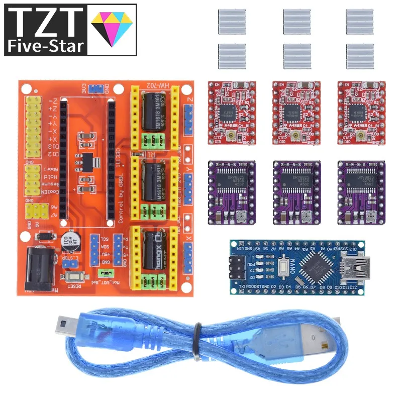 TZT 1 комплект 3DV4 CNC Shield V4 + Nano 3 0 шт. DRV8825 или A4988 Reprap Stepper для Arduino | Электронные