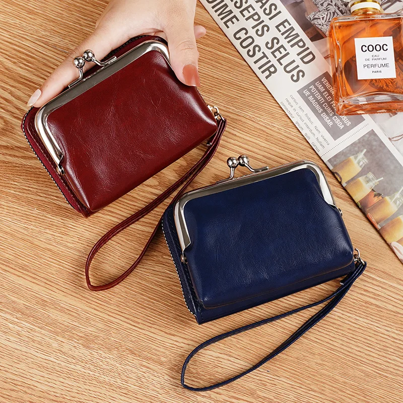 Women Wallet Wrist Strap Short Buckle Wallet Purses Multi Card Pocket