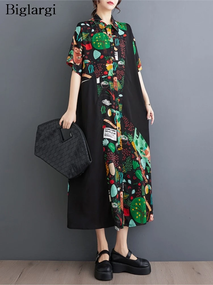 

Платье-рубашка женское средней длины с цветочным принтом, свободного покроя