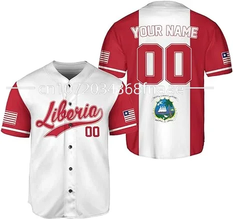 

Customized Name Liberia Flag Emblem Baseball Jersey Men's Women's Short Sleeve Jersey Men's Street Clothing Short Sleeve Sports