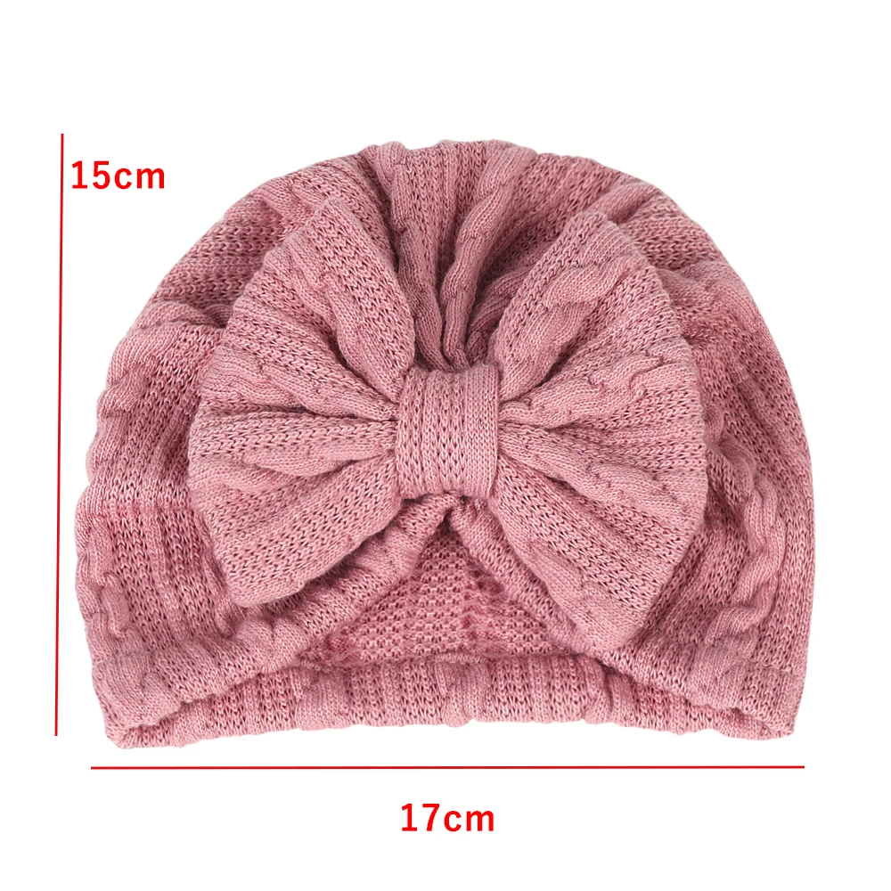 0-6M Lovely Bowknot Knitted Baby Hat Cute Solid Color Baby Girls Hat Turban Soft Newborn Infant Cap Knitting Beanies Head Wraps 4